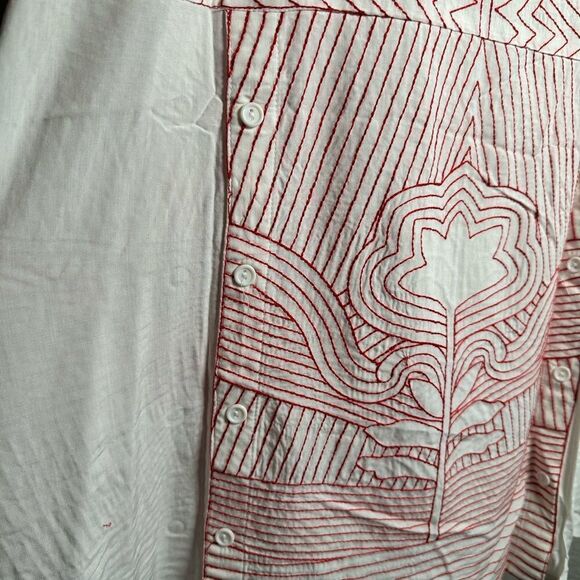 NWat Sakkas Women’s White Cap Sleeve Blouse Top Red Embroidery Design - Size L - Picture 7 of 8